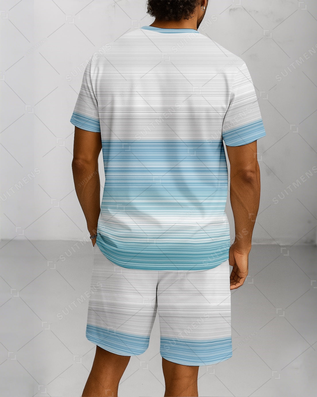 Men's Summer Colorblock Printed Round Neck Suit 078