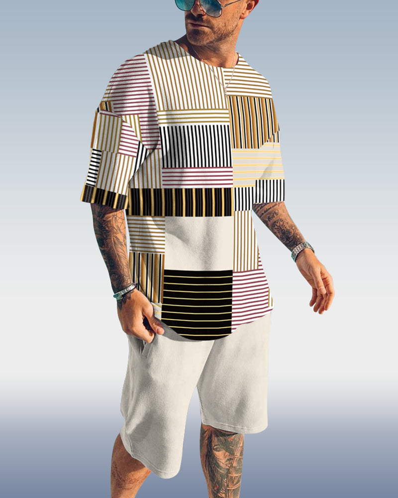 Suitmens Men's Casual Gradient Print Shorts Set 399