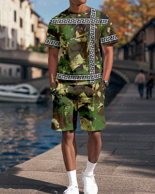 Men's Camouflage Printed Casual Summer Round Neck Set 2013