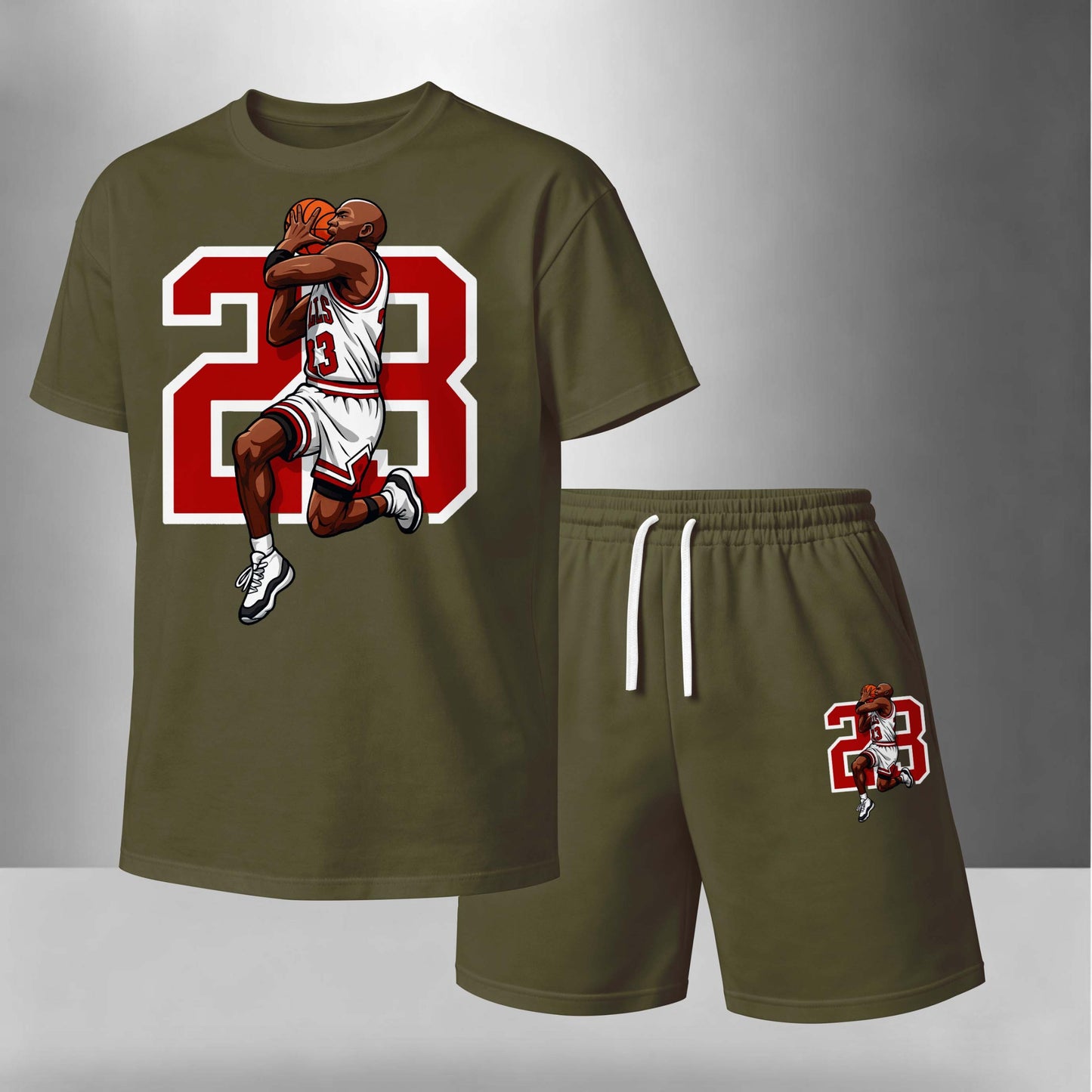 Men’s Summer 2 Piece Set, Basketball 23 Letter Print Short Sleeve T Shirt and Drawstring Shorts Matching Outfit, Lightweight Breathable Casual Set for Travel, Streetwear, Beach, Vacation, and Daily Wear