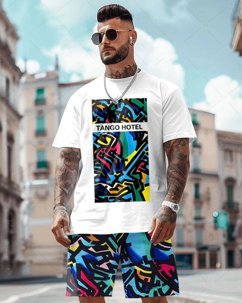 Men's Art Graffiti Casual Shorts Set 464