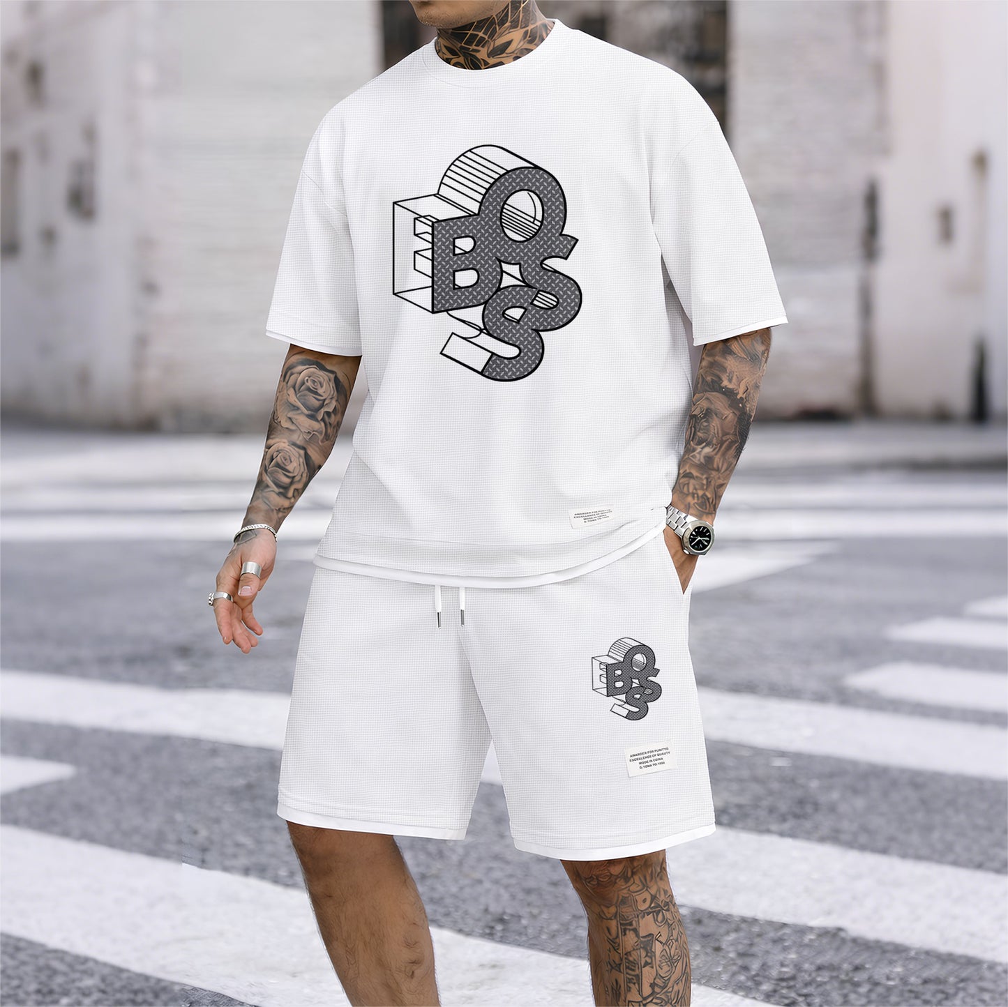 Men's Luxury Waffle-Knit Short-Sleeve Shirt & Shorts Set 12