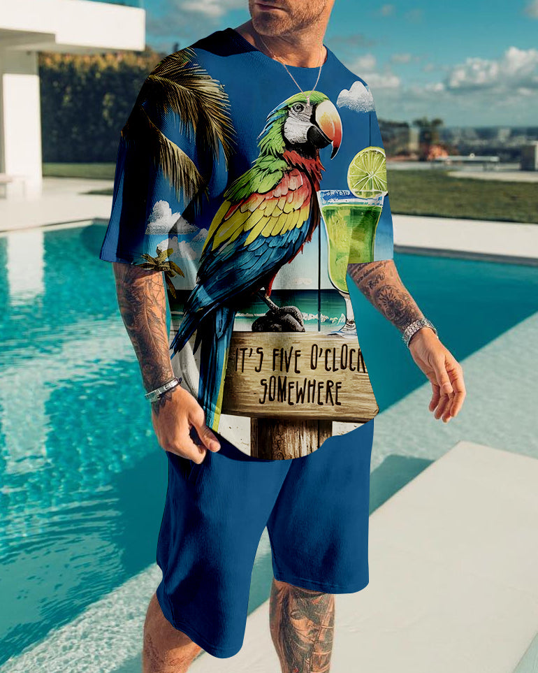 Suitmens Men's Hawaiian Tiki Parrot Printed shorts Set  228