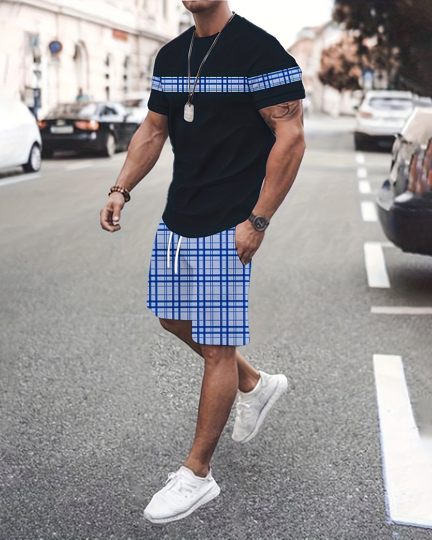 Men's Colorblock Summer Round Neck Set 101