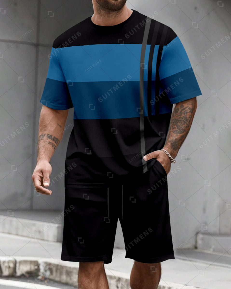 Men's Summer Color Matching Round Neck Set 610