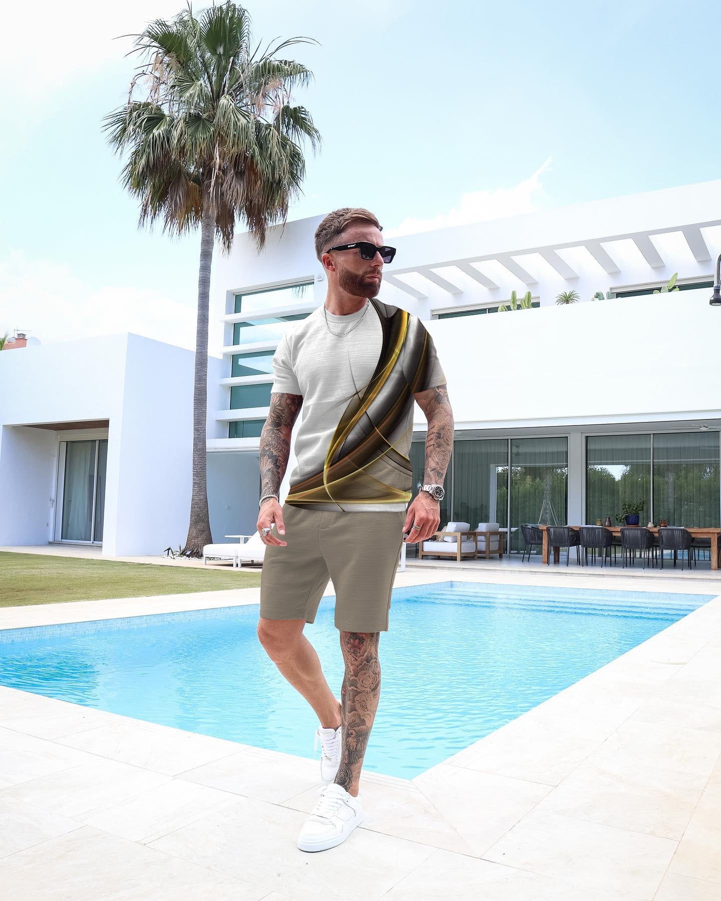 Men's Casual Gradient Print Shorts Set 69