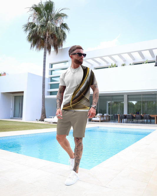 Men's Casual Gradient Print Shorts Set 69