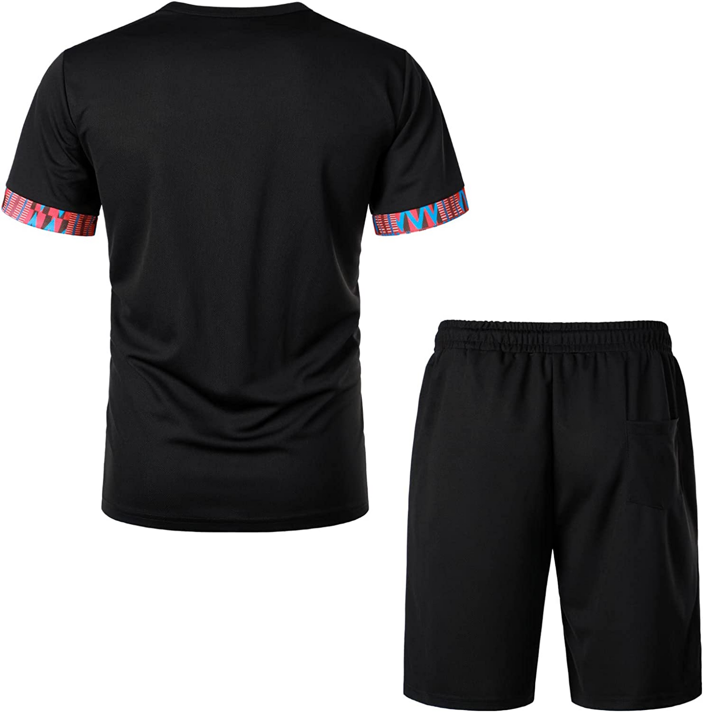 Men's Printed Colorblock T-Shirt and Shorts Set 019