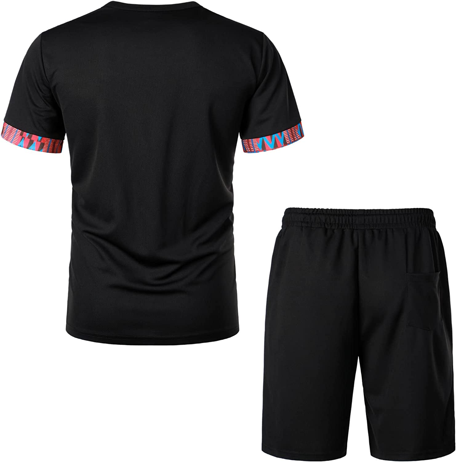 Men's Printed Colorblock T-Shirt and Shorts Set 019