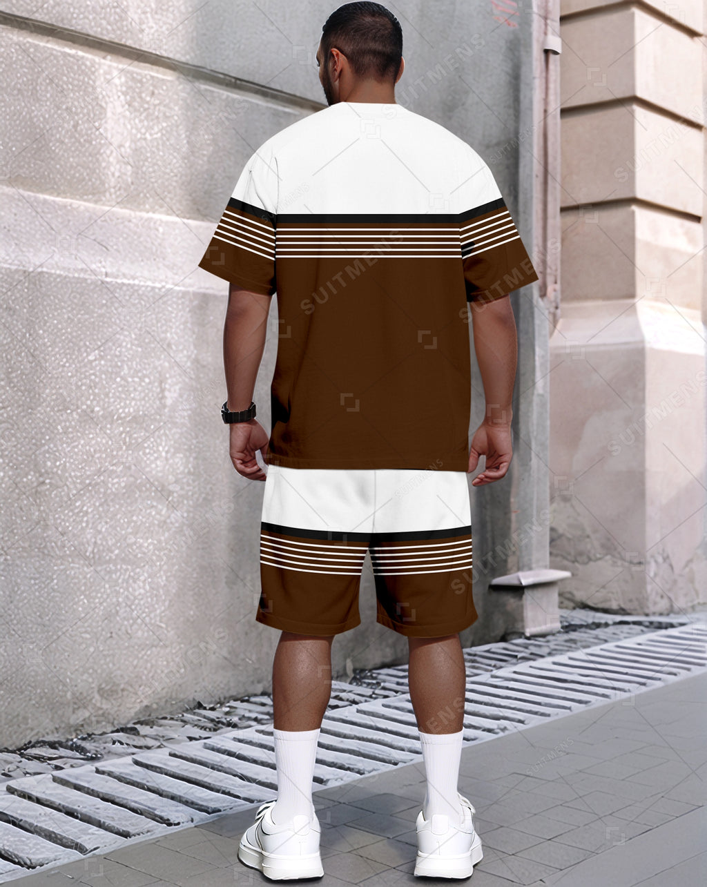 Men's Summer Colorblock Printed Round Neck Set 482
