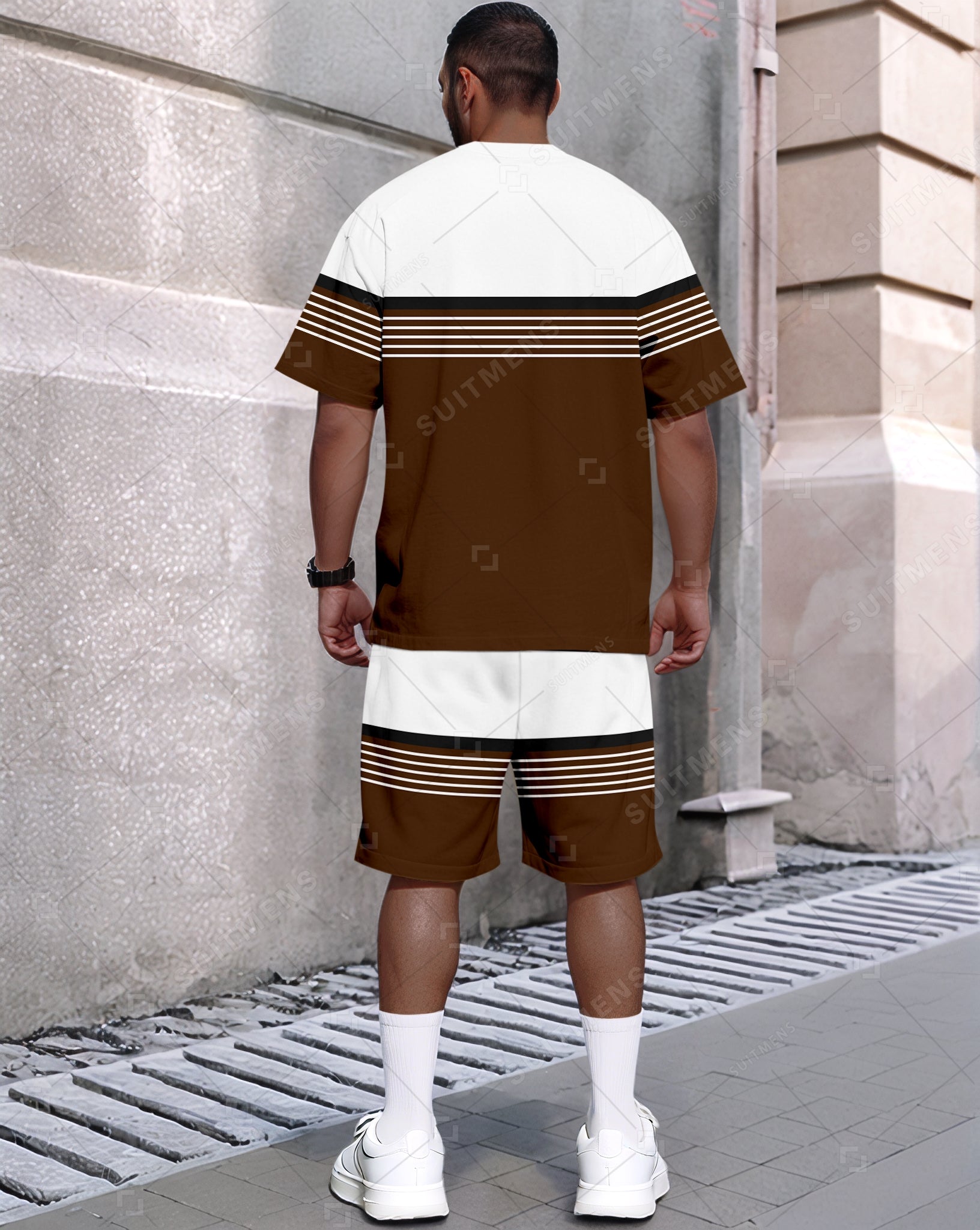 Men's Summer Colorblock Printed Round Neck Set 482