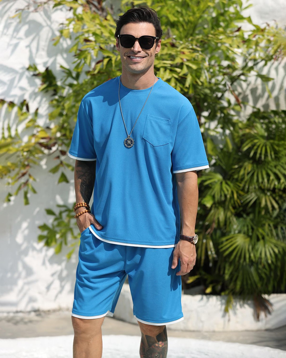 Men's Simple Matching Summer Round Neck Set 194