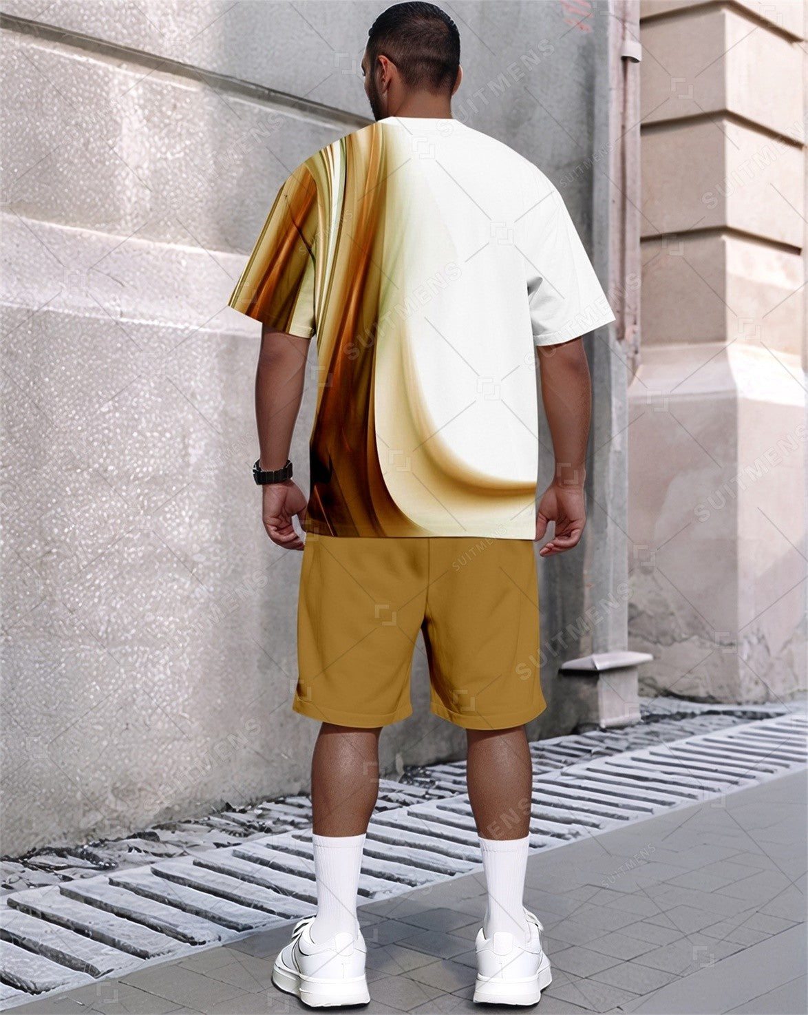 Men's Summer Gradient Print Round Neck Set 371