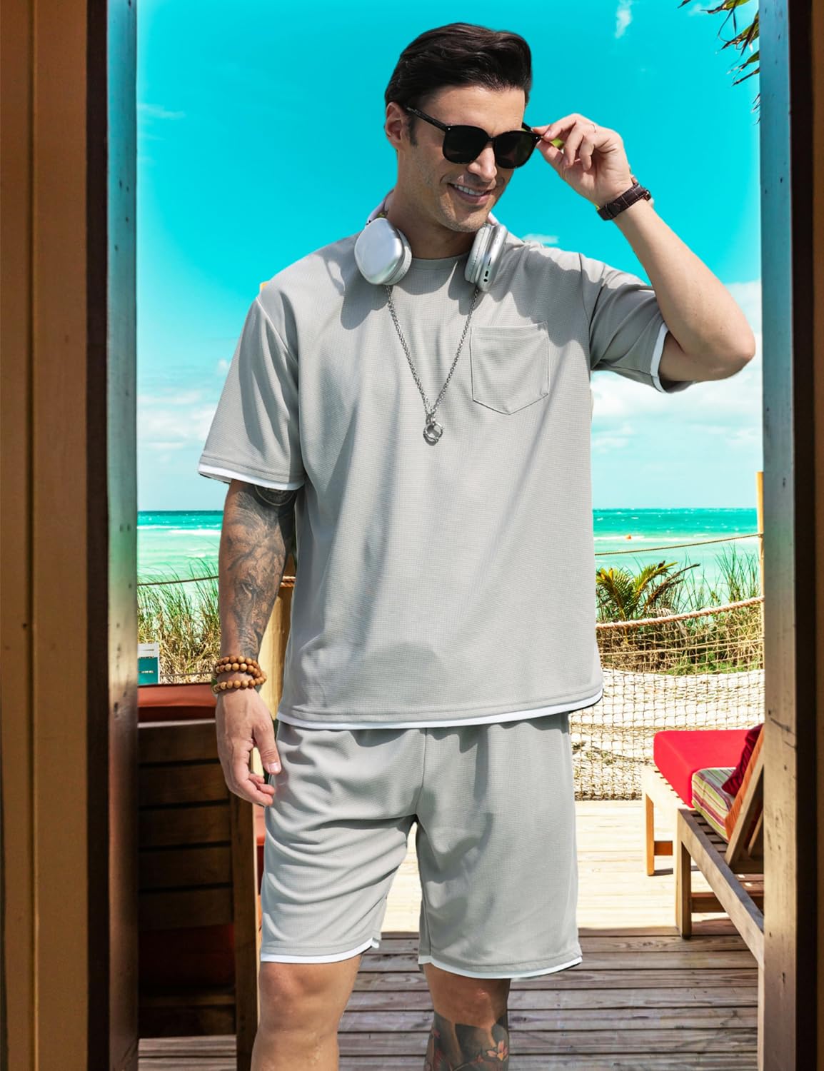 Men's Simple Matching Summer Round Neck Set 194