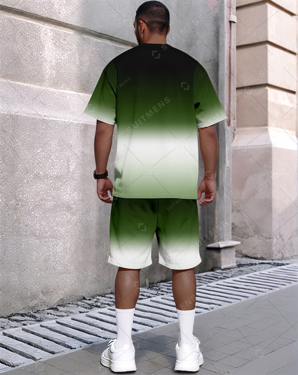 Men's Summer Gradient Printed Round Neck Set 436
