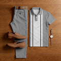 Men's Casual Gray Geometry Printed Polo Shirt And Pants Two-Piece Set