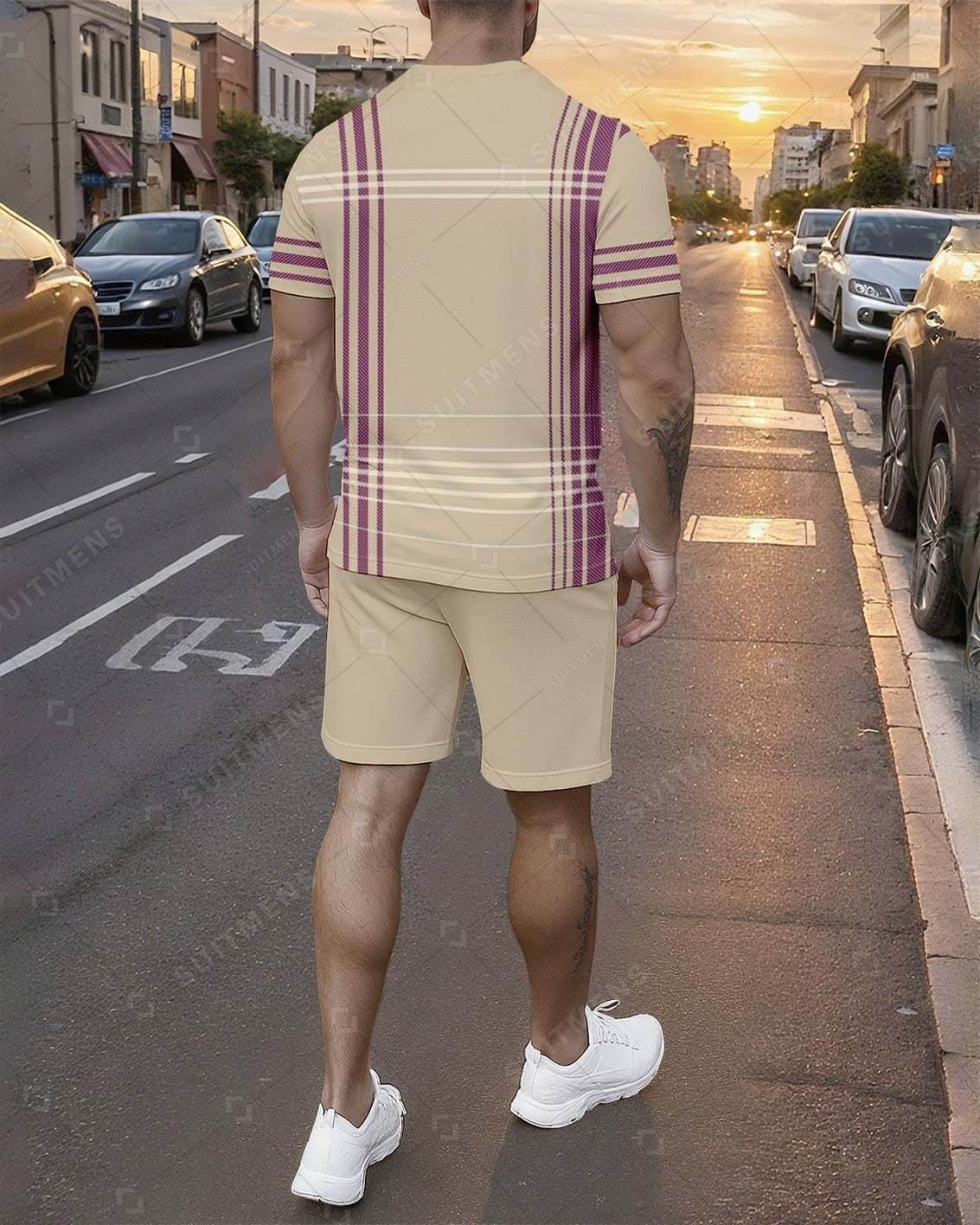 Men's Summer Colorblock Printed Round Neck Set 767
