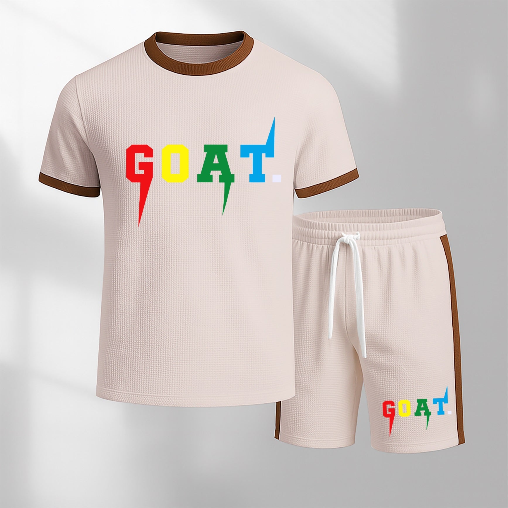 Men's Goat Pattern Short-Sleeved T-Shirt And Drawstring Shorts Set, Men's Clothing, Casual Sports Short-Sleeved Top And Shorts, Summer Men's Everyday Wear, Indoor And Outdoor Sportswear, Sports Set.