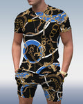 Men's spring and summer chain stripe printed suit 070
