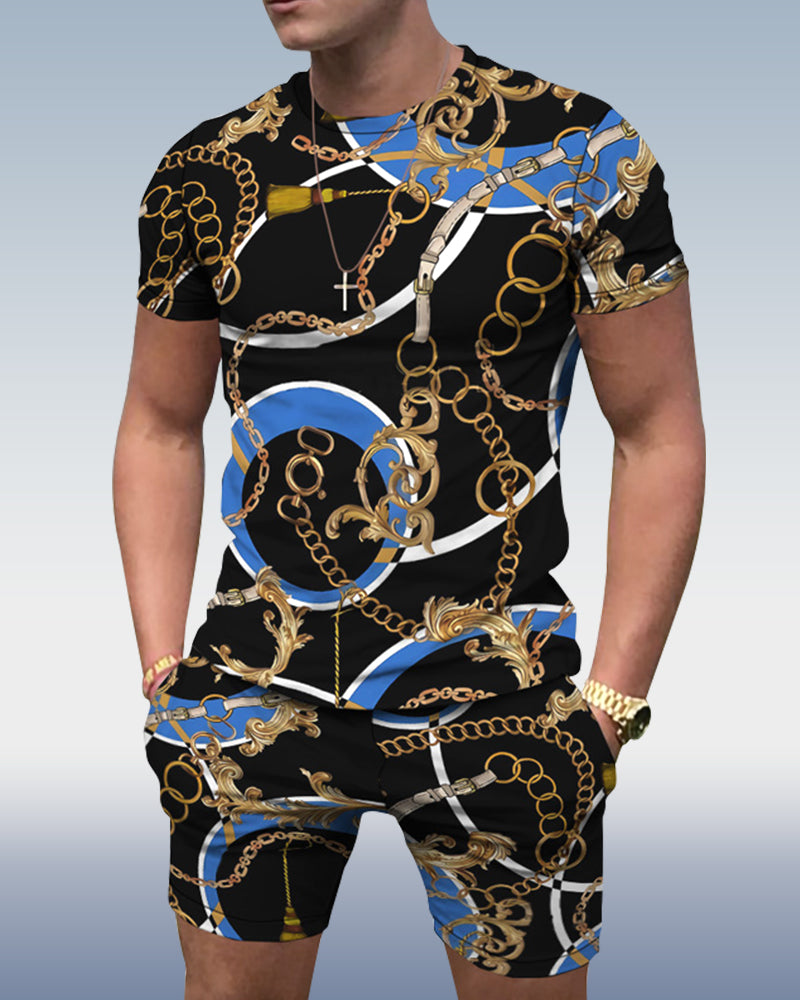 Men's spring and summer chain stripe printed suit 070