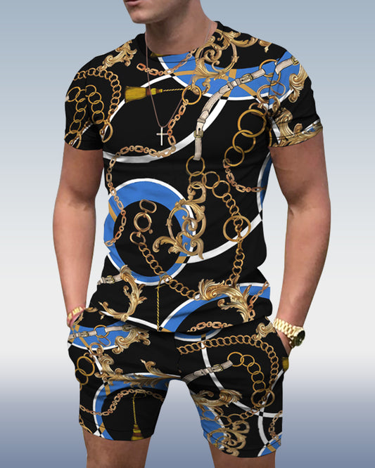 Men's spring and summer chain stripe printed suit 070