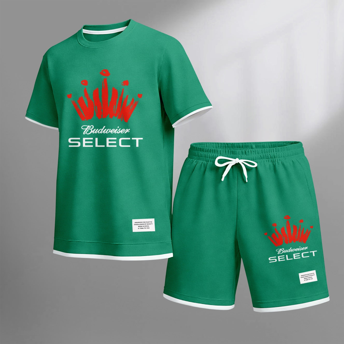 Men's Mexican Vacation Beer Print Waffle Fabric Short-Sleeved Shirt And Shorts Set