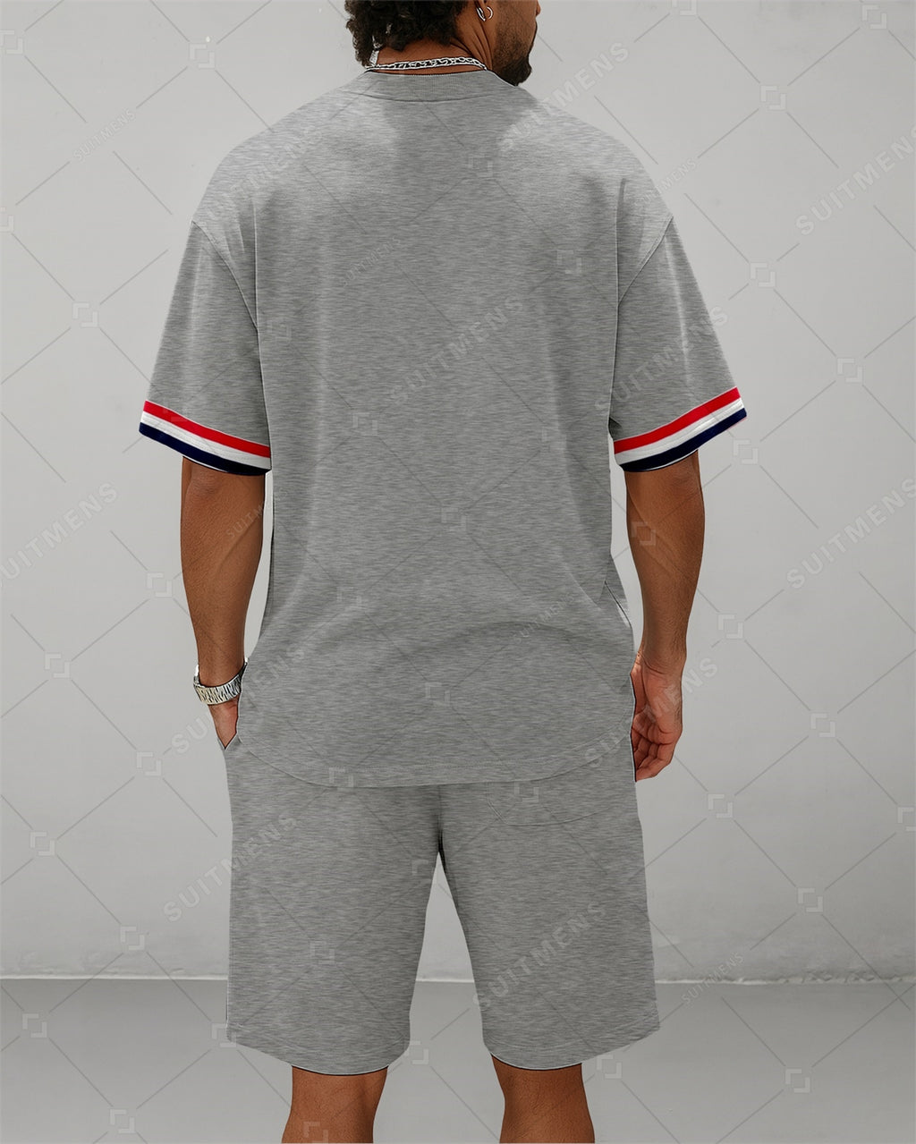 Men's Summer Colorblock Printed Round Neck Suit 079