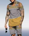 Men's spring and summer striped printed suit 063