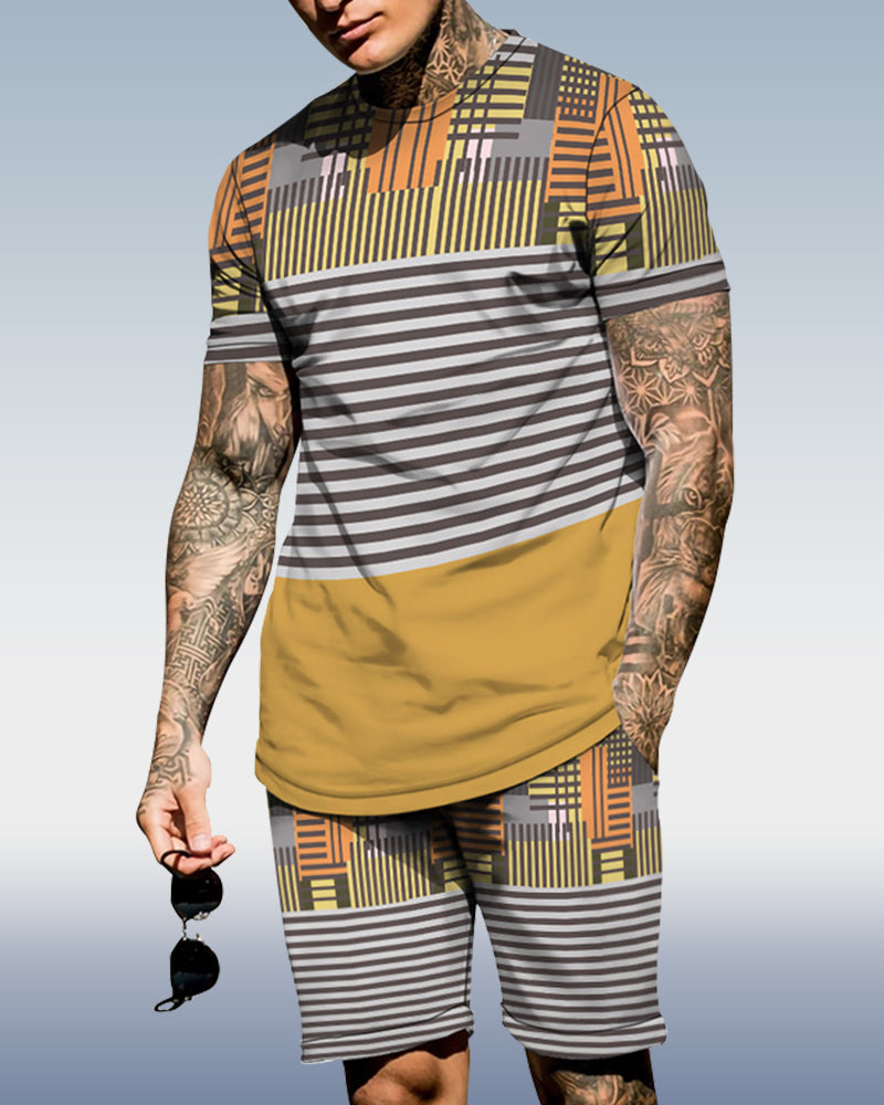 Men's spring and summer striped printed suit 063