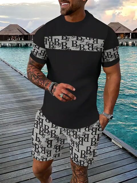 Men's Colorblock Summer Round Neck Set 123