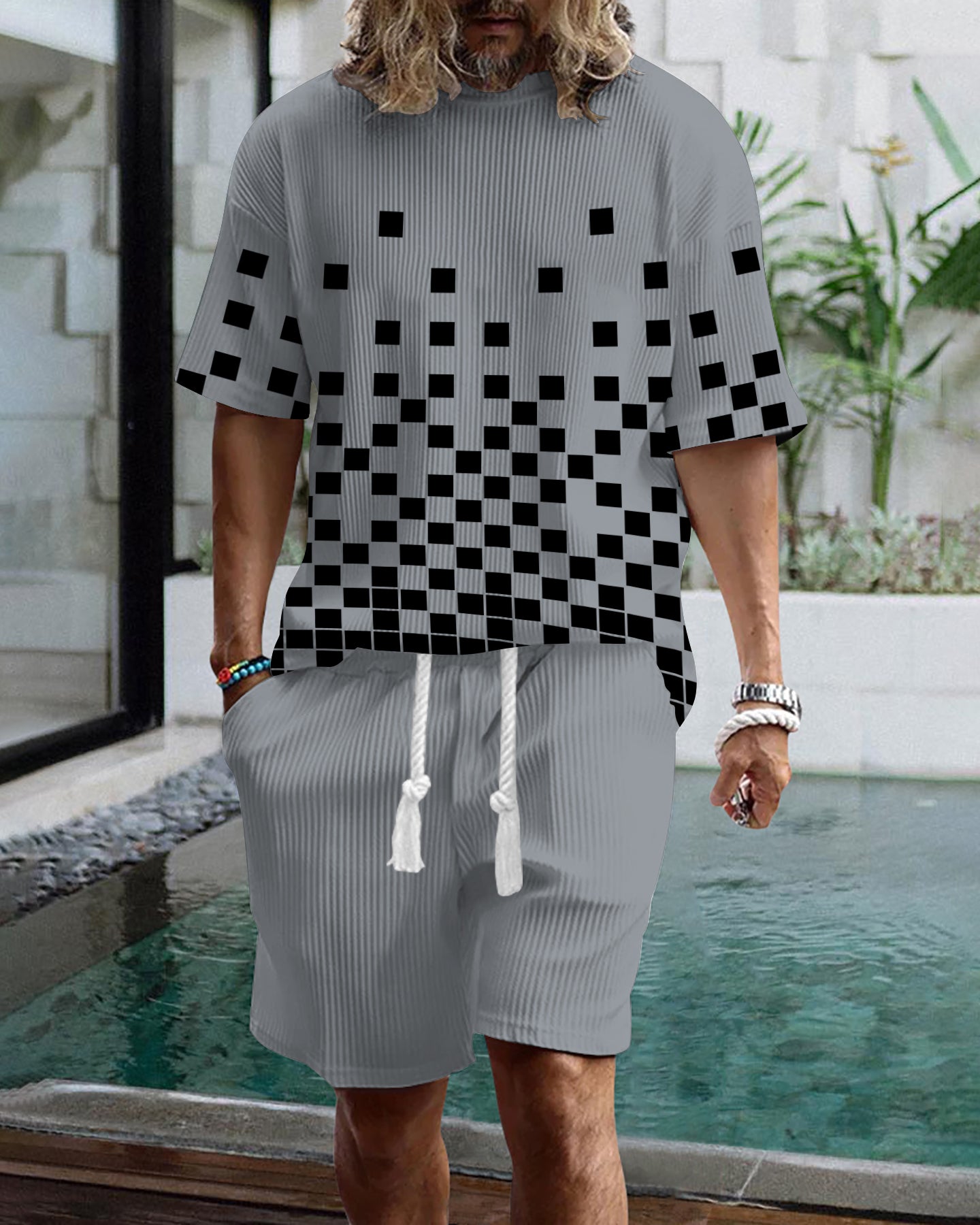 Men's casual gorgeous textured printed shorts set 553