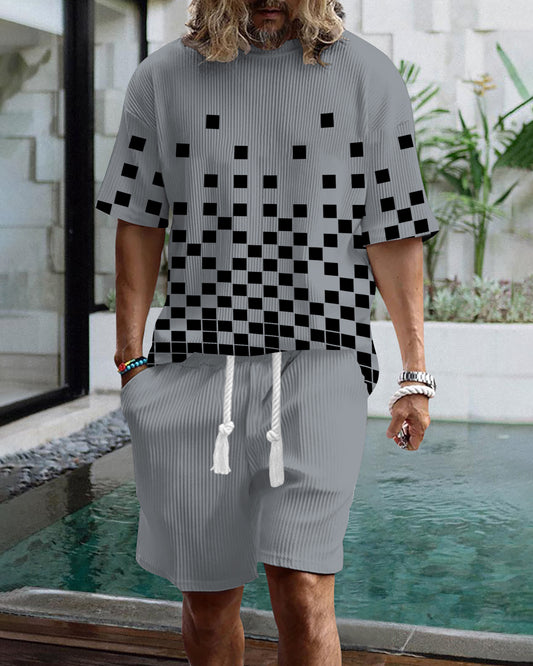 Men's casual gorgeous textured printed shorts set 553