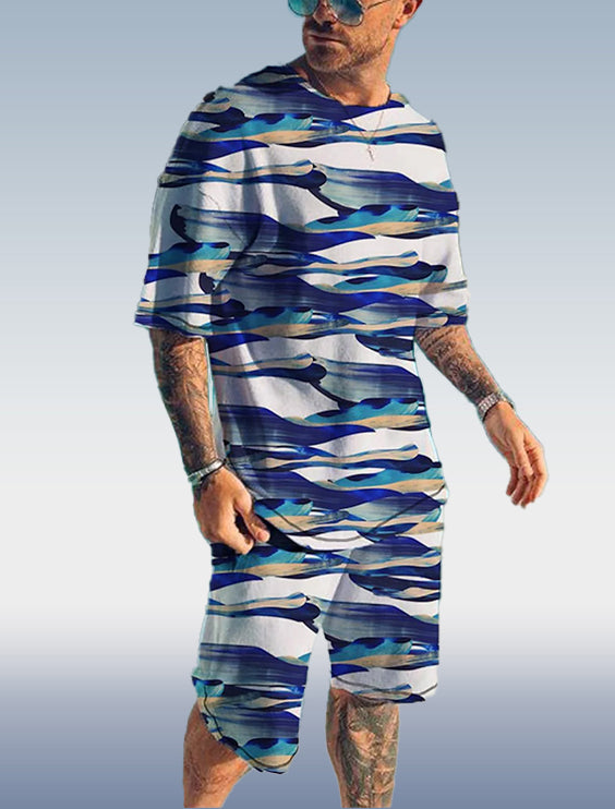 Suitmens Men's Colorblock Print Shorts Set 136