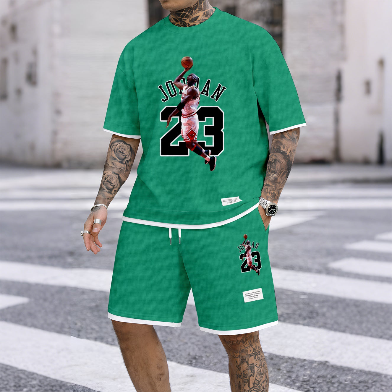 Men's No.23 Player Print Waffle Fabric Short-Sleeved Shirt And Shorts Set
