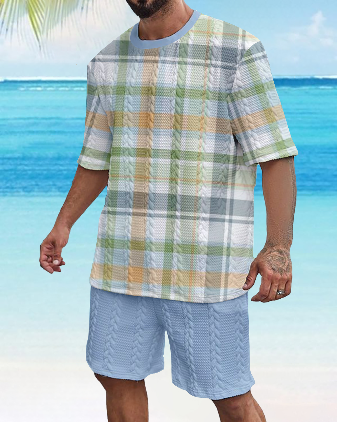 Suitmens Men's Color Block Gorgeous Textured Print Shorts Set 559