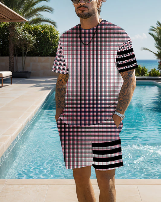 Men's casual plaid printed shorts Set 538