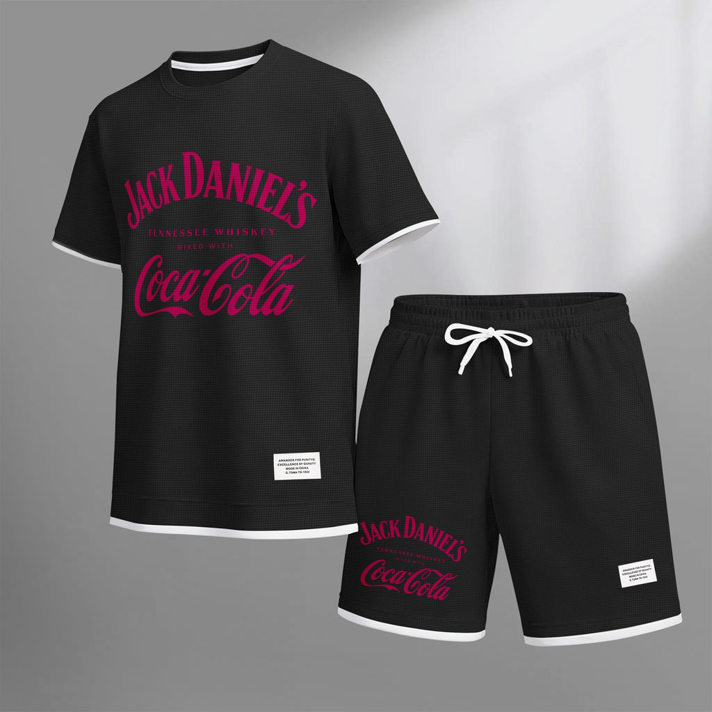 Men's Beer Print Drawstring Shorts Set, Suitable For Spring And Summer Wear, Casual Summer Set, Including Short-Sleeved Shirt And Shorts, Suitable For Everyday Wear And Sports 08