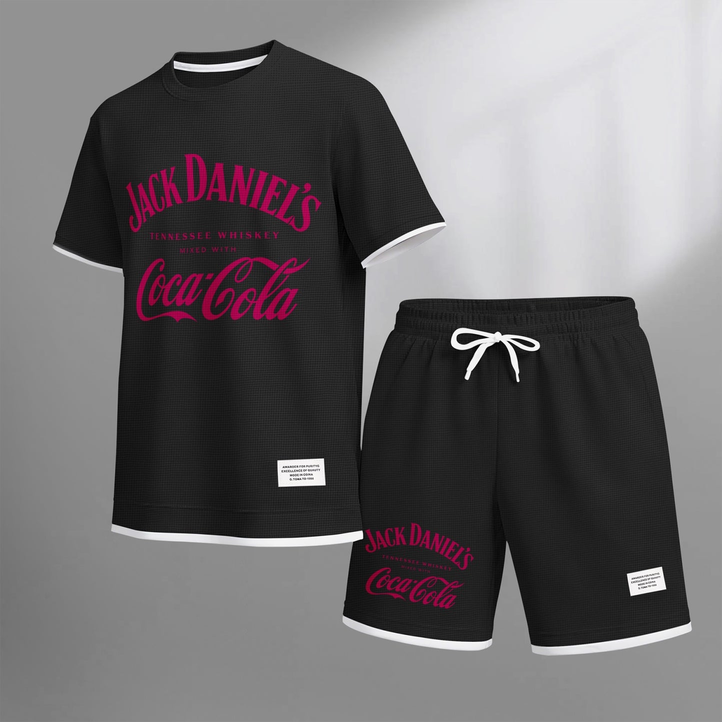 Men's Beer Print Drawstring Shorts Set, Suitable For Spring And Summer Wear, Casual Summer Set, Including Short-Sleeved Shirt And Shorts, Suitable For Everyday Wear And Sports 08