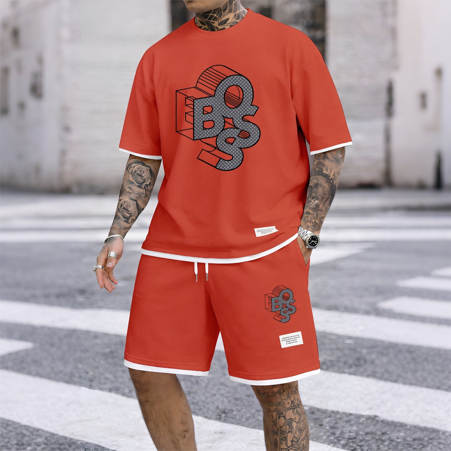 Men's Luxury Waffle-Knit Short-Sleeve Shirt & Shorts Set 12