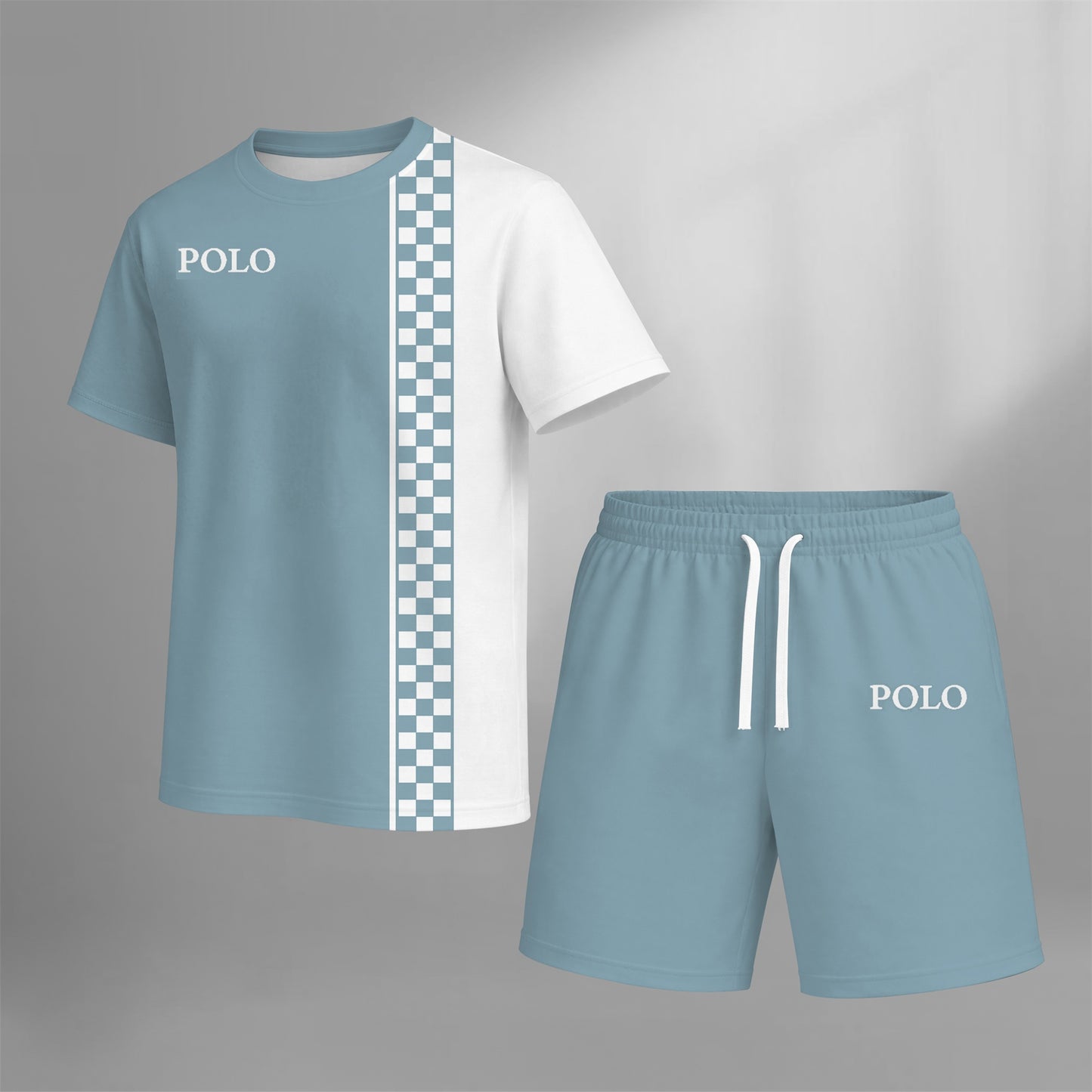 Men’s Casual Checker Stripe T Shirt and Shorts Set, 2 Piece Matching Outfit with Short Sleeve Tee and Elastic Waist Drawstring Shorts, Soft Breathable Summer Set for Holiday, Beach, Street Style, Lounge, and Everyday Wear
