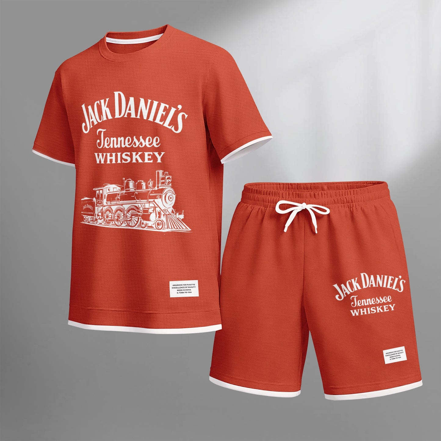 Men's Beer Print Drawstring Shorts Set, Suitable For Spring And Summer Wear, Casual Summer Set, Including Short-Sleeved Shirt And Shorts, Suitable For Everyday Wear And Sports.