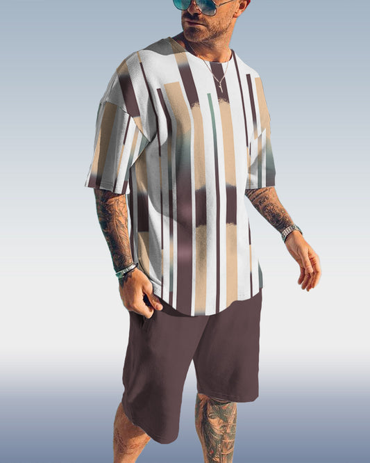 Suitmens Men's Vertical Stripe Print Shorts Set