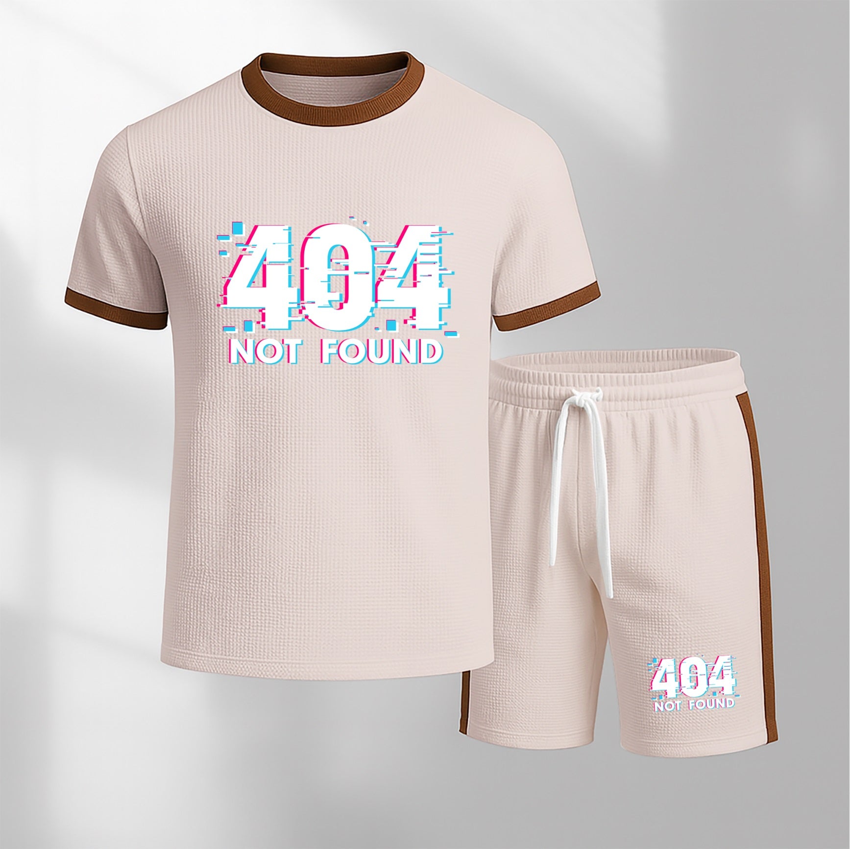 Men's 404 Pattern Short-Sleeve T-Shirt and Drawstring Shorts Set, Men's Clothing, Casual Sportswear Short-Sleeve Top and Shorts, Summer Men's Everyday Wear, Indoor and Outdoor Sportswear, Sports Set