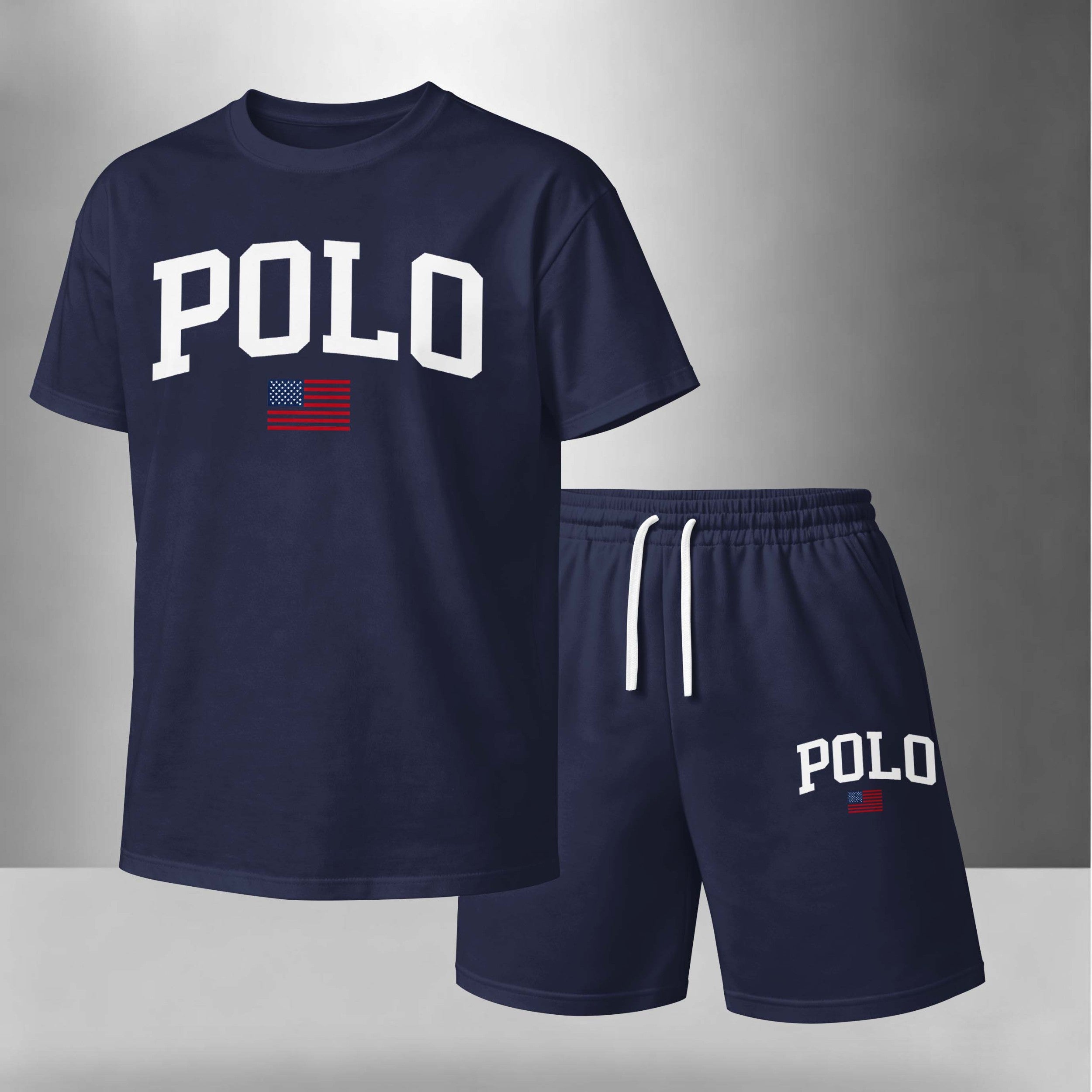 Men’s Summer 2 Piece Set, Flag Usa Letter Print Short Sleeve T Shirt and Drawstring Shorts Matching Outfit, Lightweight Breathable Casual Set for Travel, Streetwear, Beach, Vacation, and Daily Wear