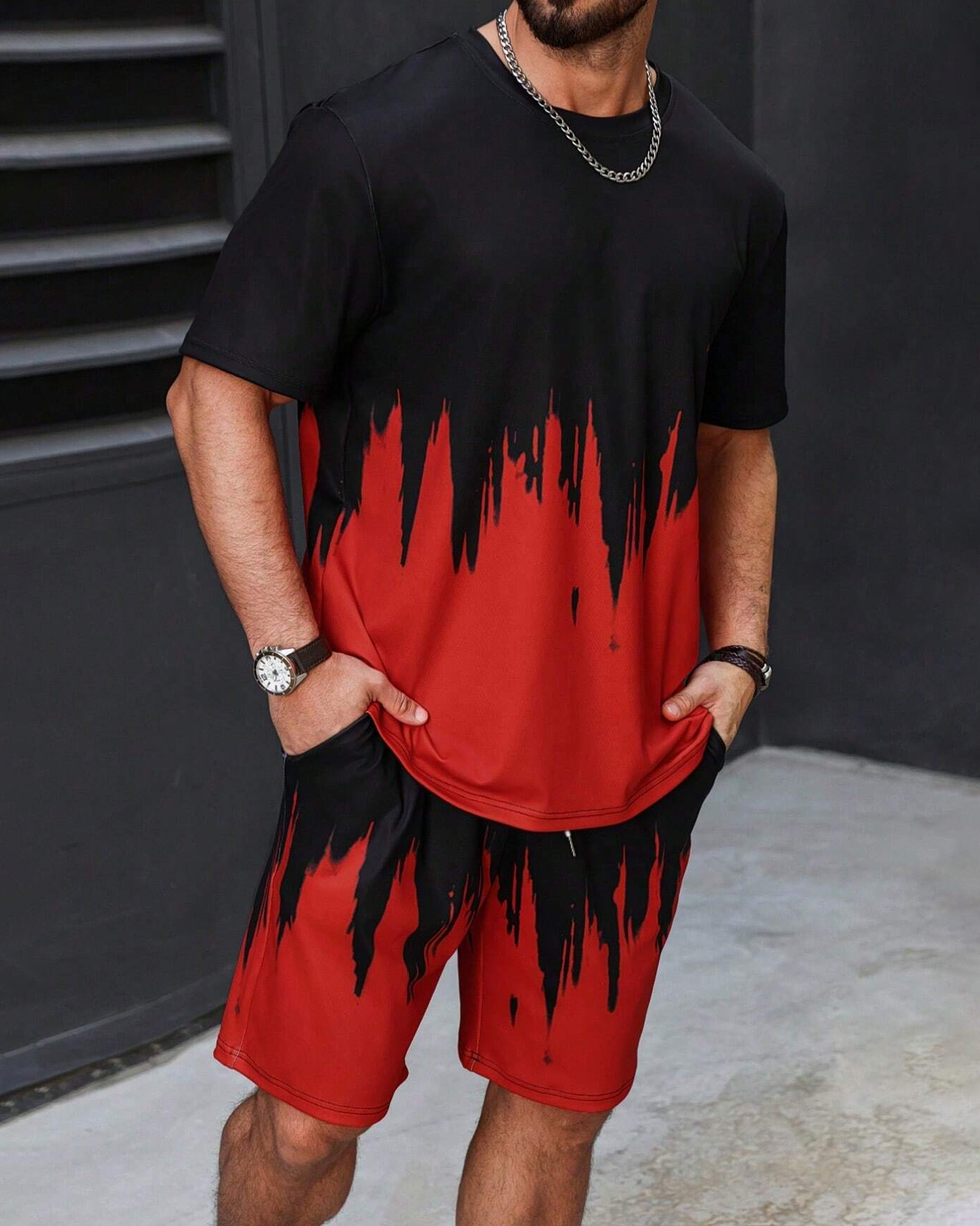 Men's color matching casual shorts Set 403