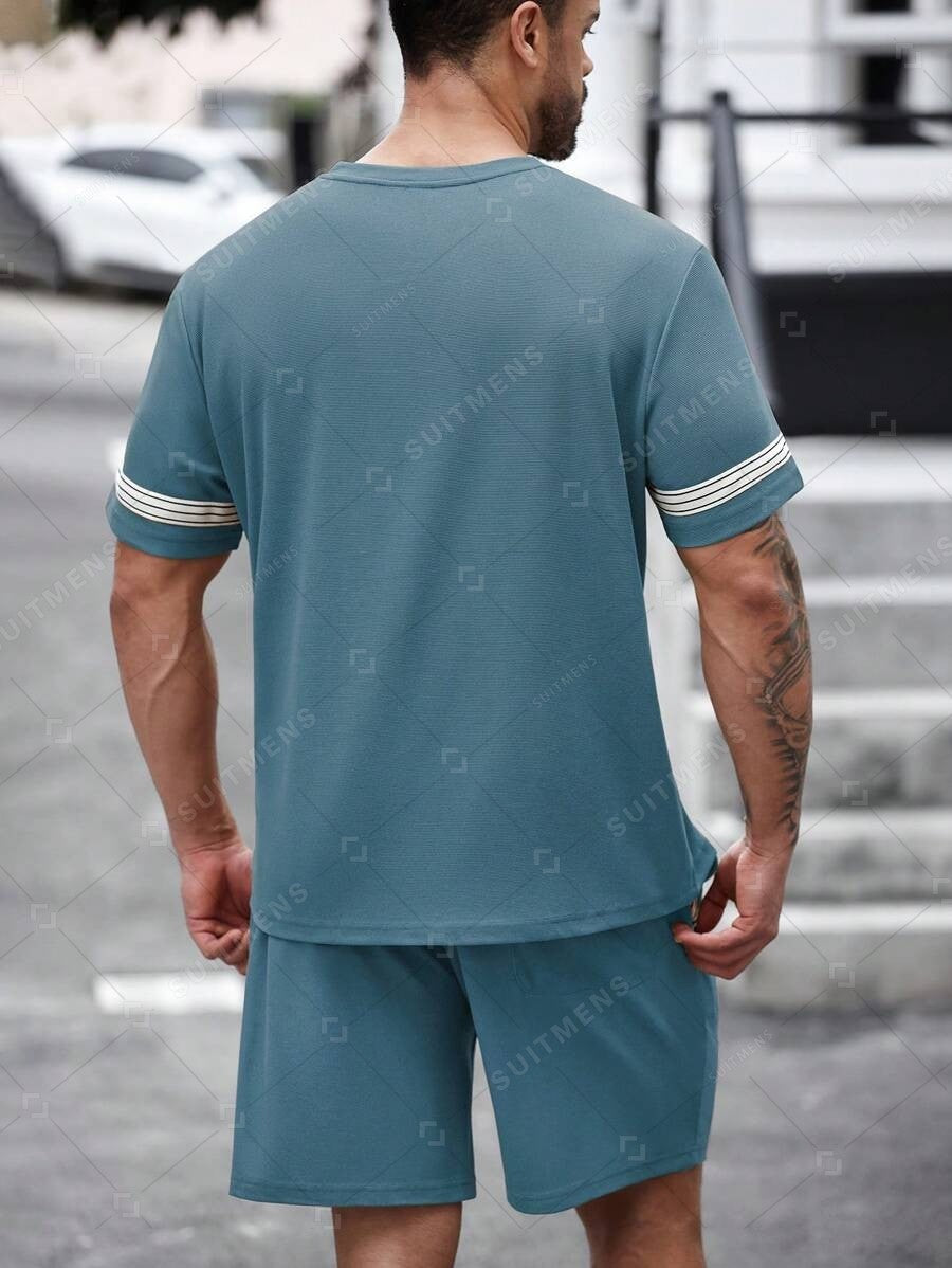 Men's Summer Simple Waffle Round Neck Set 419