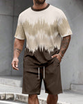Men's Summer Colorblock Printed Round Neck Set 290