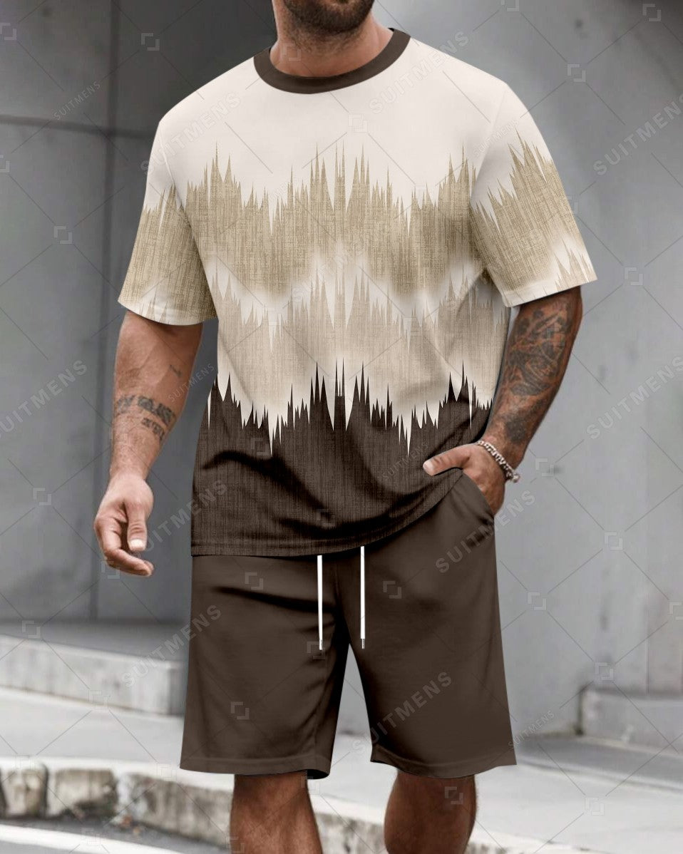 Men's Summer Colorblock Printed Round Neck Set 290
