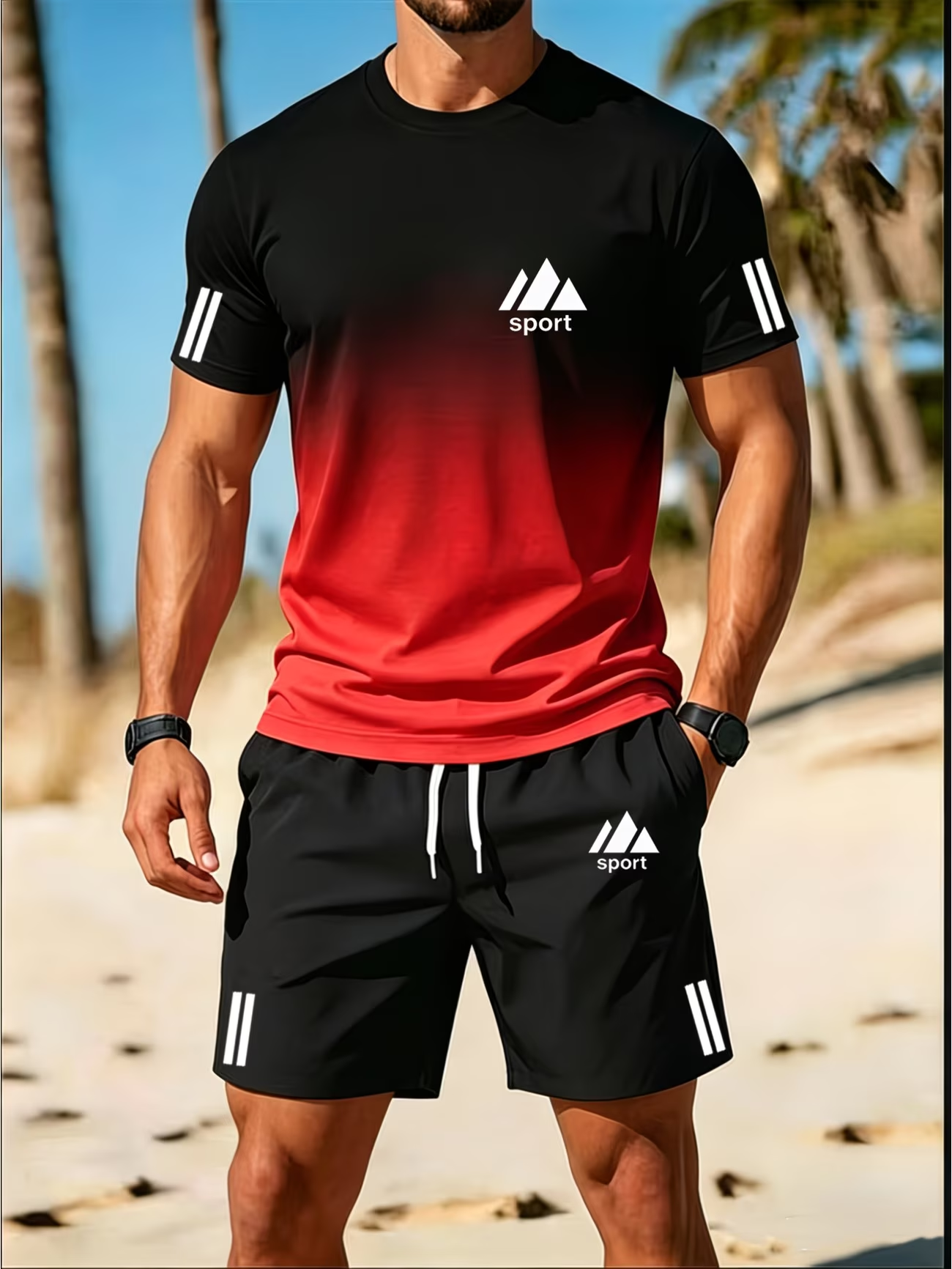 ⏰ Letzter Tag: 50% Rabatt! 🔥 –Herren Sport-Set mit Farbverlauf-Shirt und Shorts für Sommer