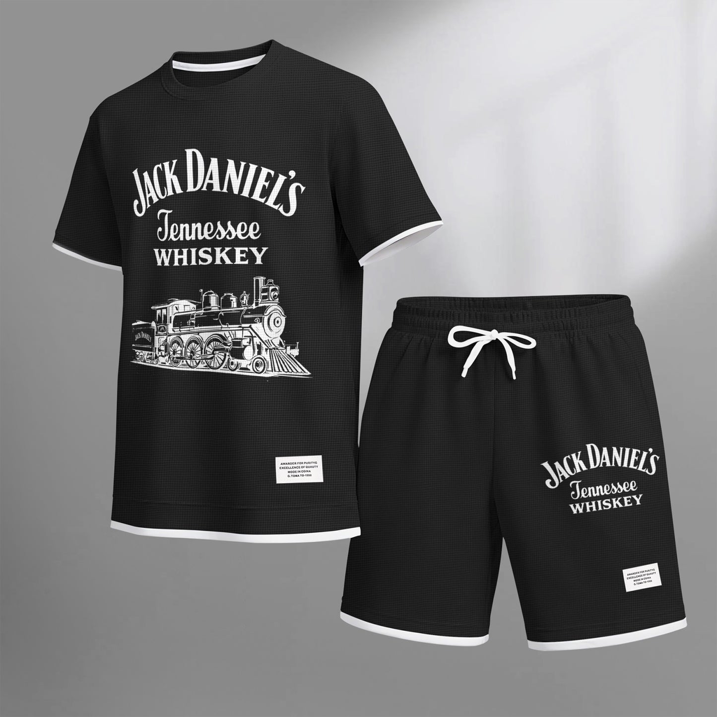Men's Beer Print Drawstring Shorts Set, Suitable For Spring And Summer Wear, Casual Summer Set, Including Short-Sleeved Shirt And Shorts, Suitable For Everyday Wear And Sports.